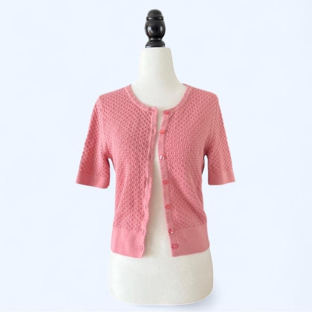 Princess Highway Women’s Pink Knit Short Sleeve Button Down Cardigan Whimsy Twee